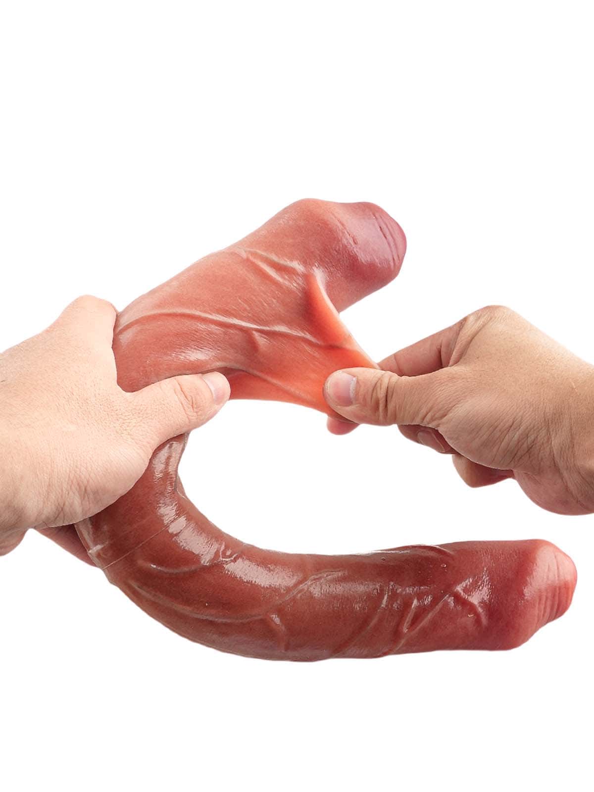 15.7" * 2" Thick Realistic Double Sided Sliding Skin Dildo With Foreskin - S Size