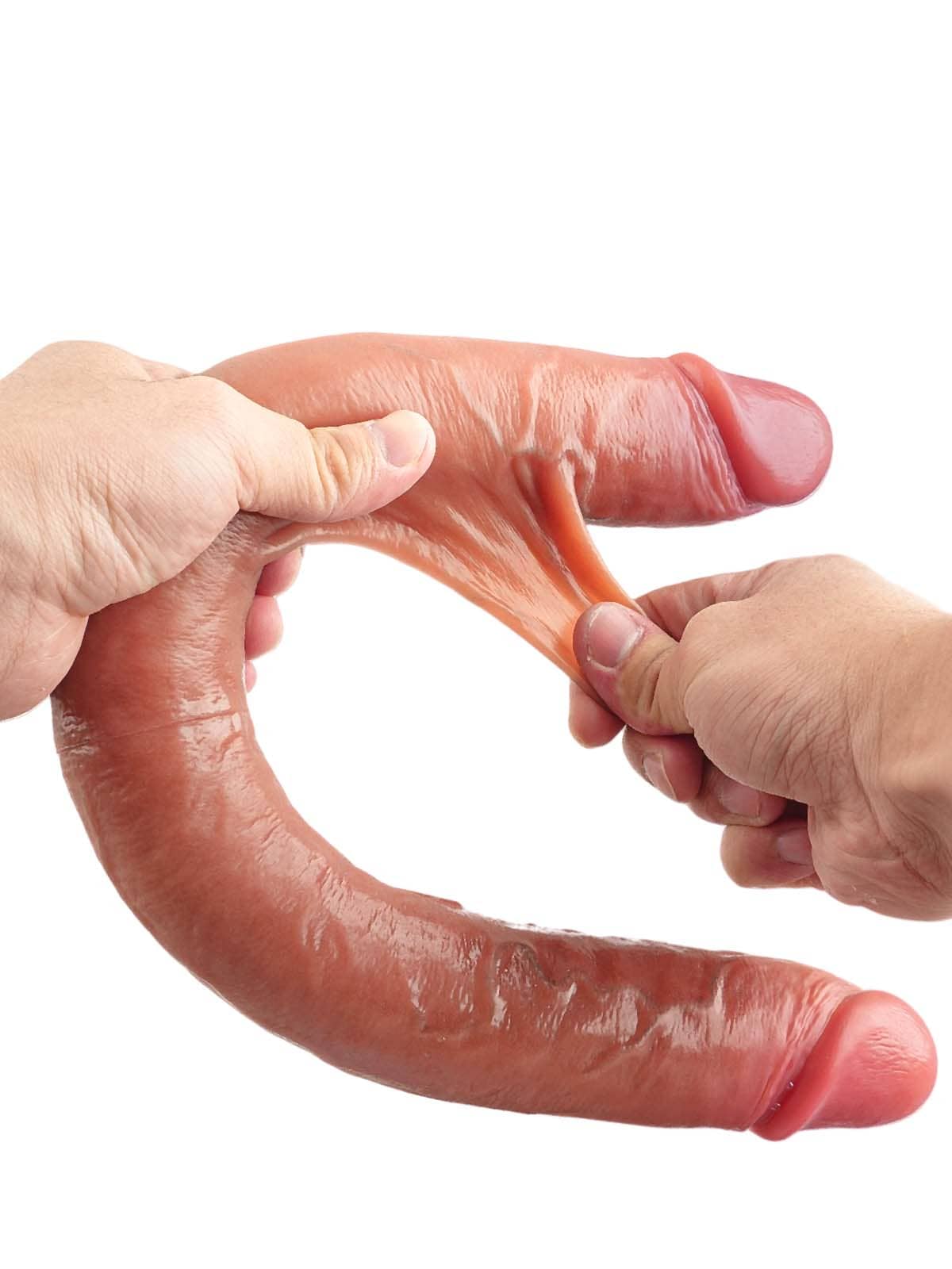 19" * 1.8" Vibrating Double Ended Sliding Skin Dildo 10 Vibration - Rechargeable Remote Controller - S/M/L Size