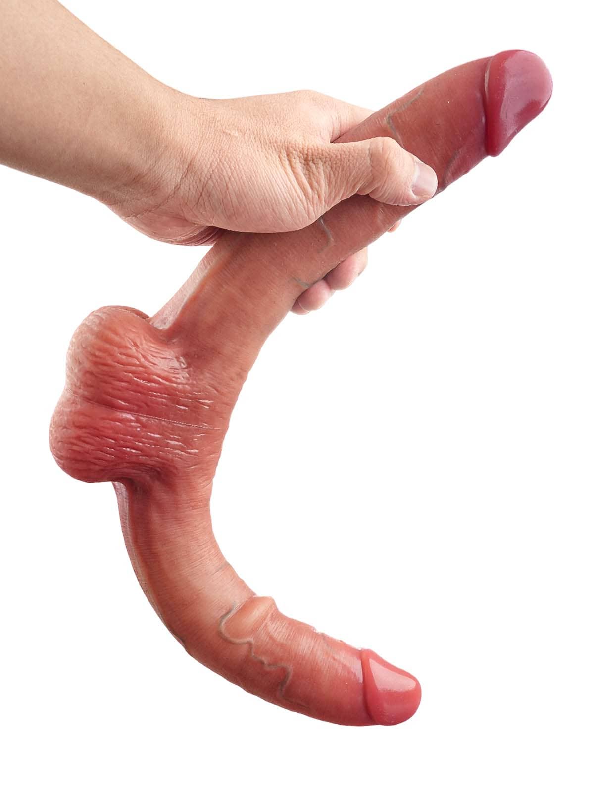 19" * 1.8" Vibrating Double Head Sliding Skin Dildos With Balls 10 Vibration - Rechargeable Remote Controller - S/M/L Size