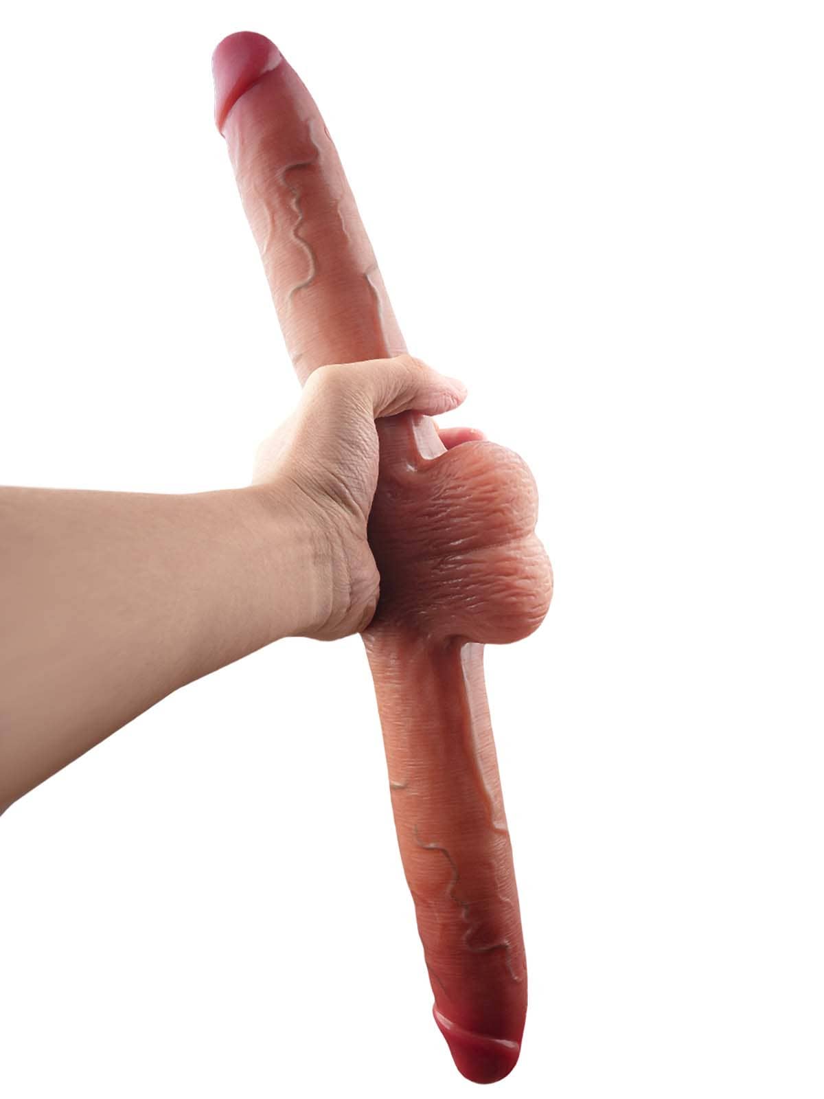 19" * 1.8" Vibrating Double Head Sliding Skin Dildos With Balls 10 Vibration - Rechargeable Remote Controller - S/M/L Size