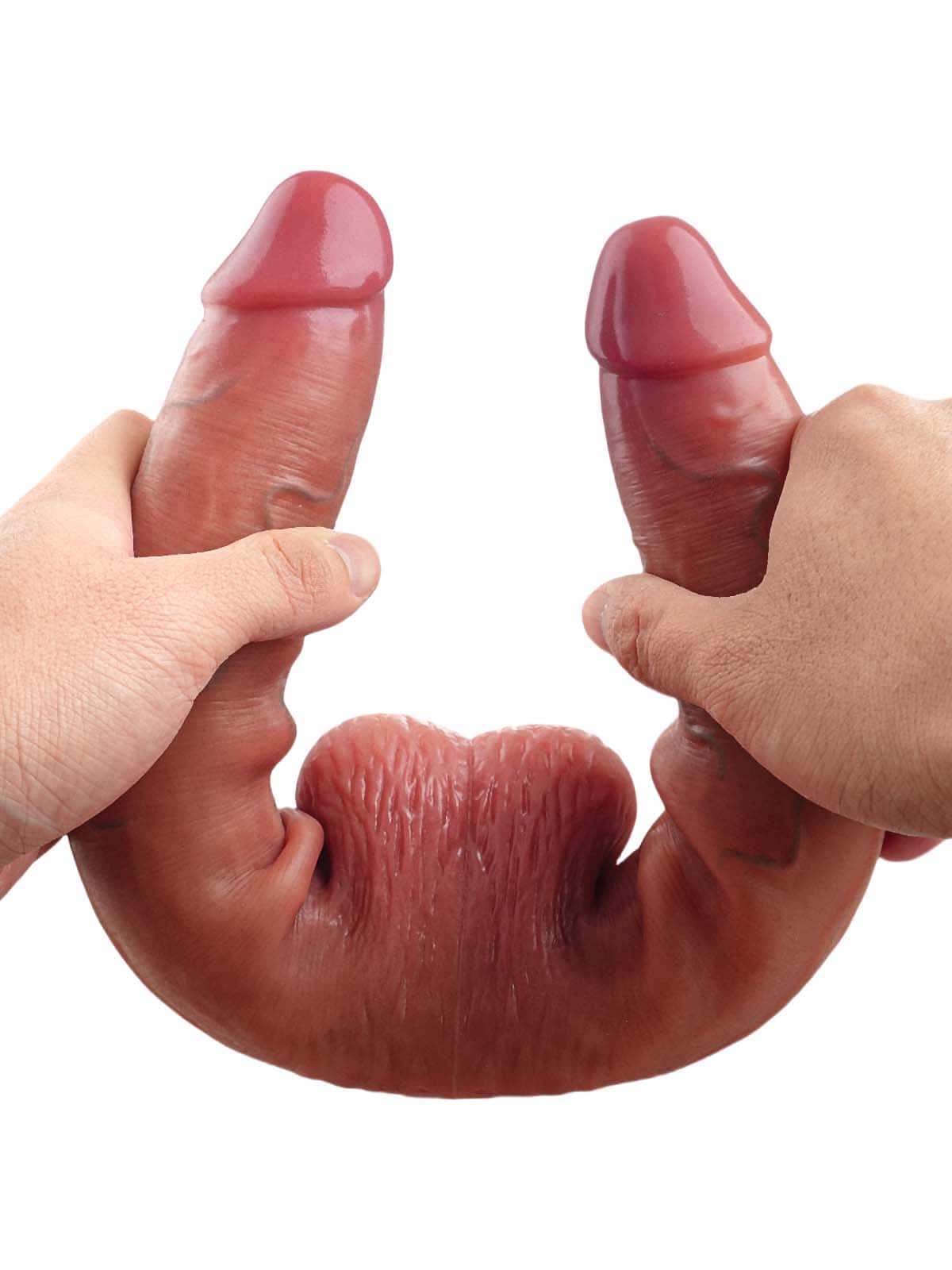 19" * 1.8" Vibrating Double Head Sliding Skin Dildos With Balls 10 Vibration - Rechargeable Remote Controller - S/M/L Size