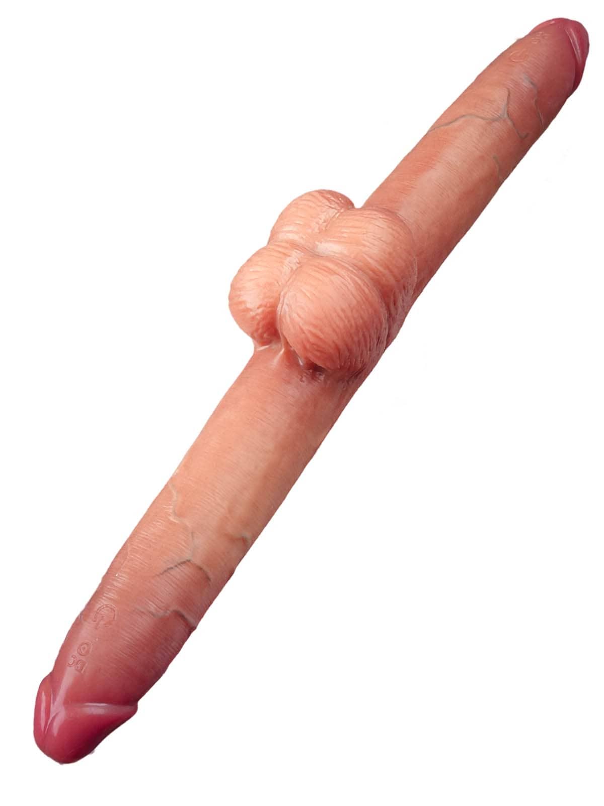 19" * 1.8" Vibrating Double Head Sliding Skin Dildos With Balls 10 Vibration - Rechargeable Remote Controller - S/M/L Size