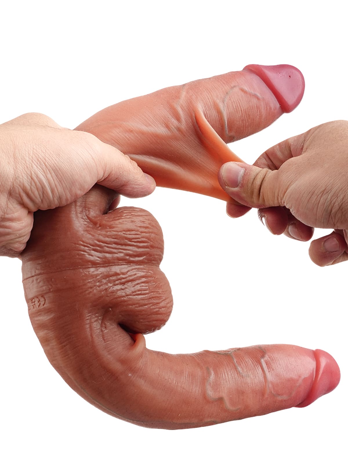 19" * 1.8" Vibrating Double Head Sliding Skin Dildos With Balls 10 Vibration - Rechargeable Remote Controller - S/M/L Size