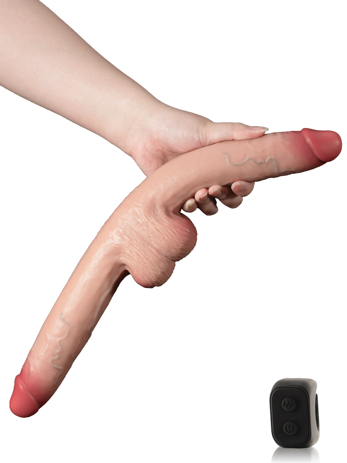 Ian 17" * 1.5" Vibrating Double Head Sliding Skin Dildos With Balls 10 Vibration - Rechargeable Remote Controller - M