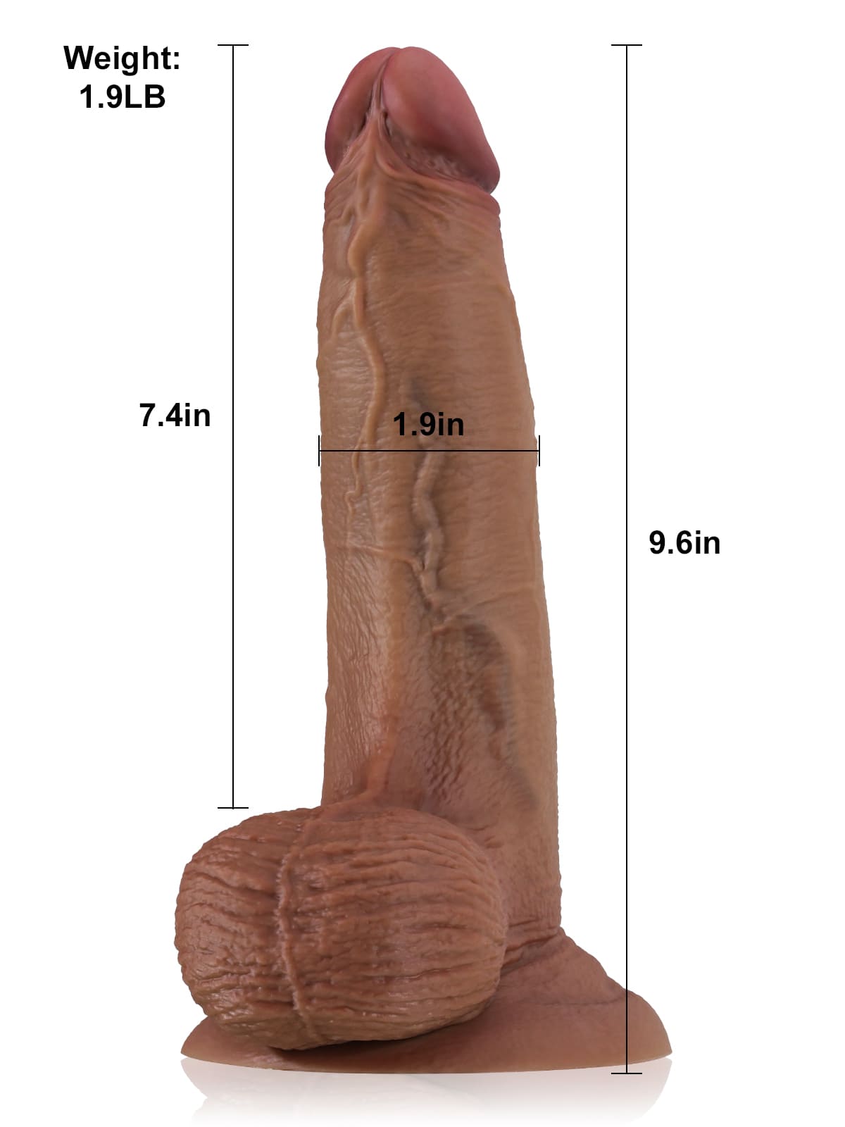 Dylan 9.6" X 1.9" Soft Brown Thick Curved Realistic Dildo