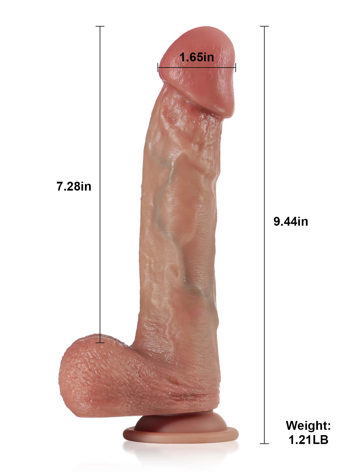 9.4" x 1.6" Thrusting Pulsating Mushroom Head Glans Dildo