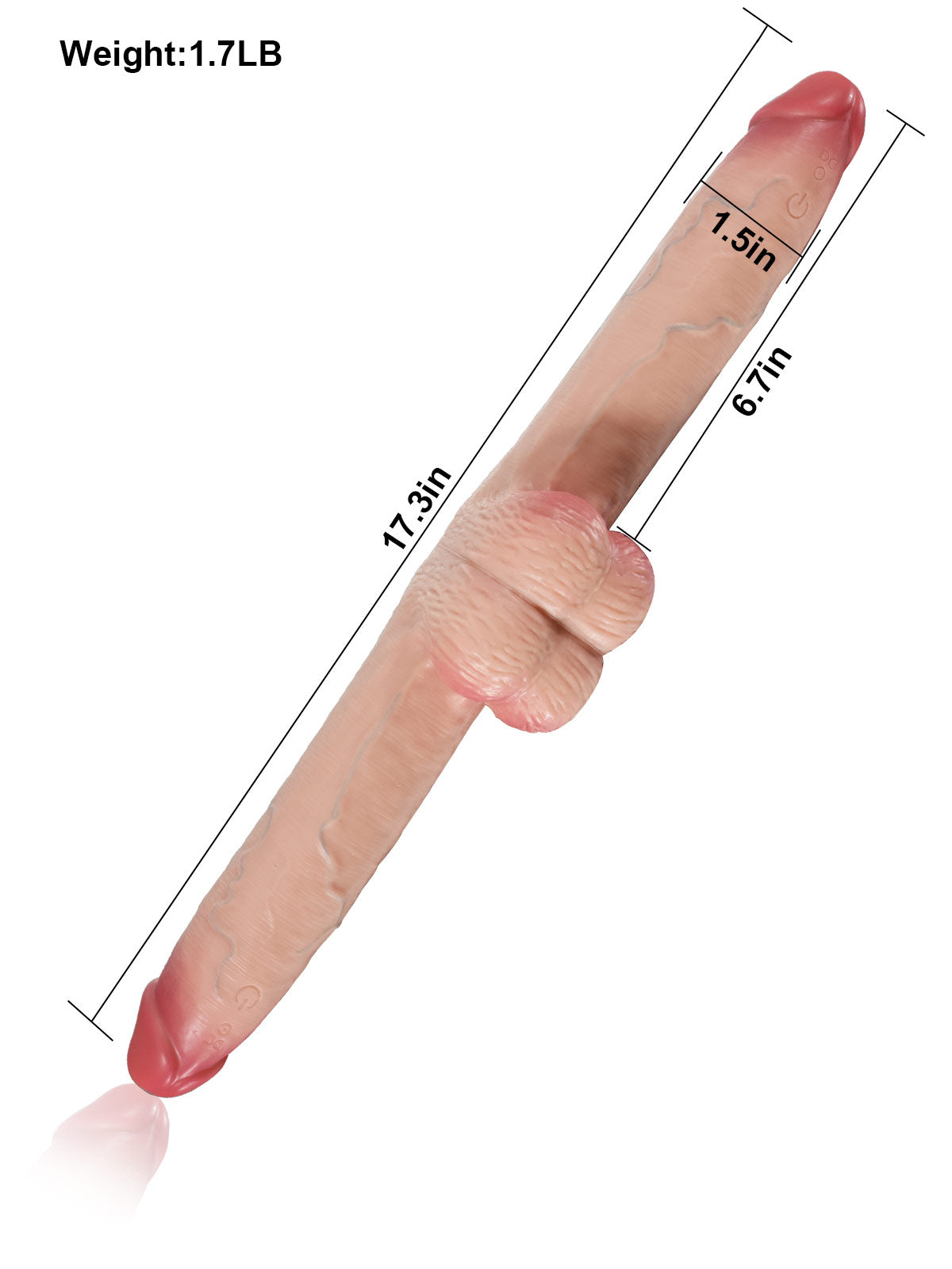 Ian 17" * 1.5" Vibrating Double Head Sliding Skin Dildos With Balls 10 Vibration - Rechargeable Remote Controller - M