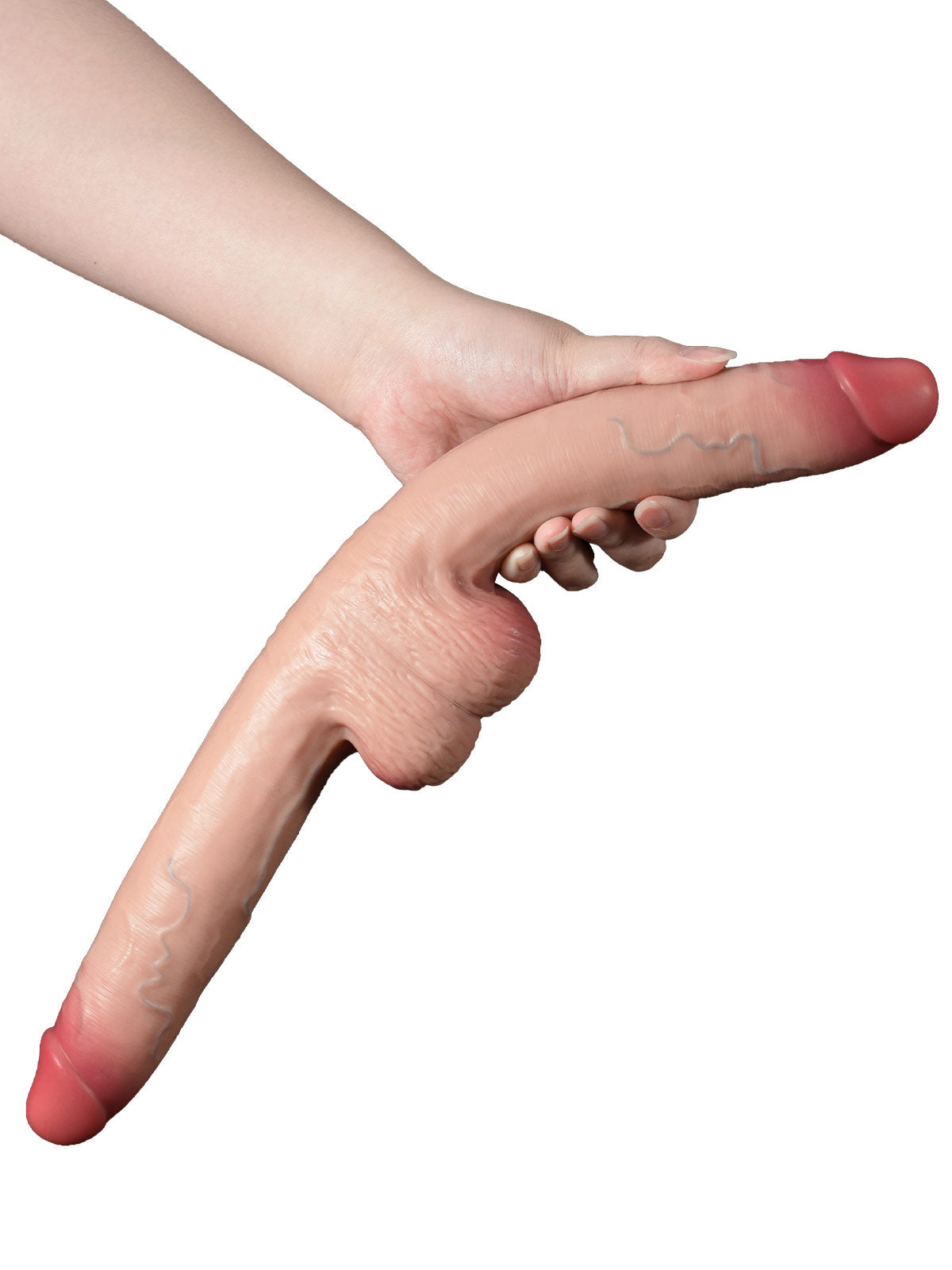 Ian 17" * 1.5" Vibrating Double Head Sliding Skin Dildos With Balls 10 Vibration - Rechargeable Remote Controller - M