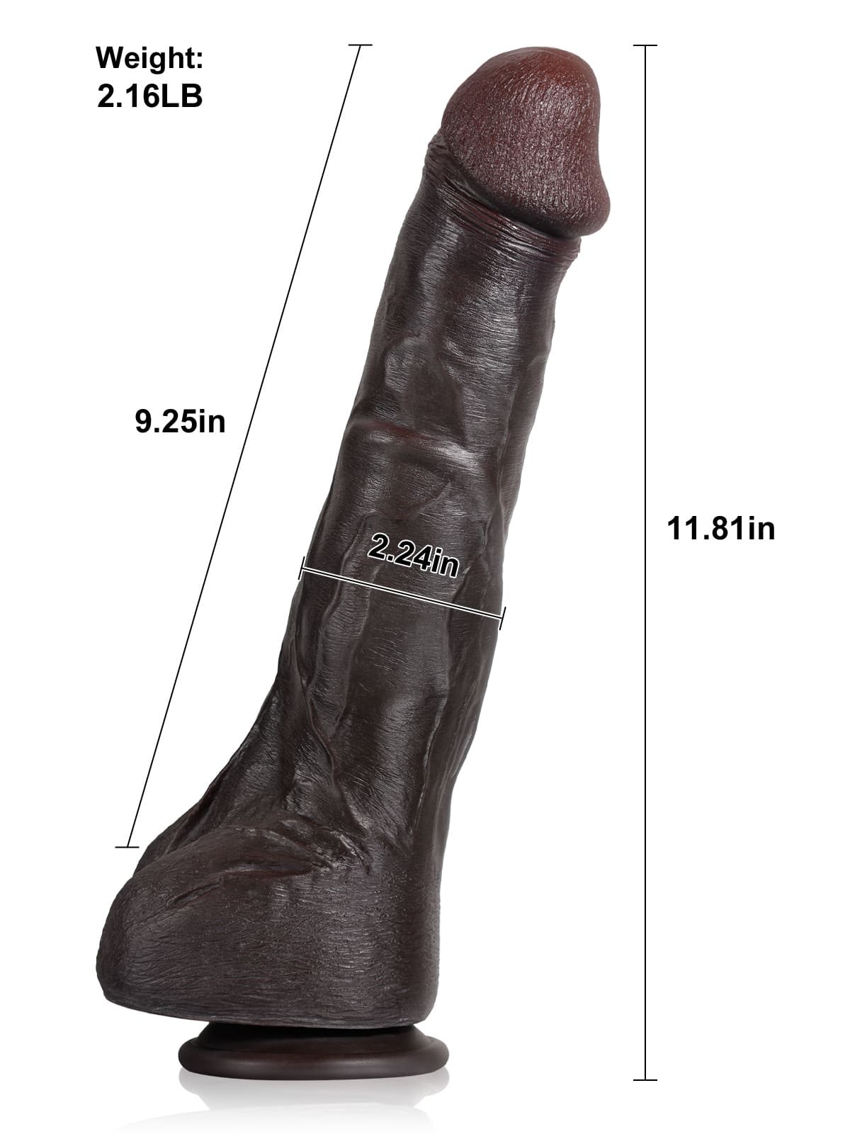 Jeff 12" x 2" Black Huge Anal Dildo With Metal Keel Bendable