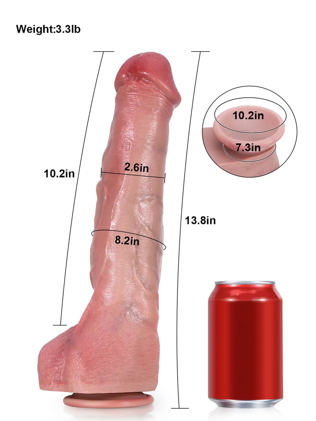 13.8" x 2.6" - Enlarged Realistic Dildo with Tapered Shaft Design