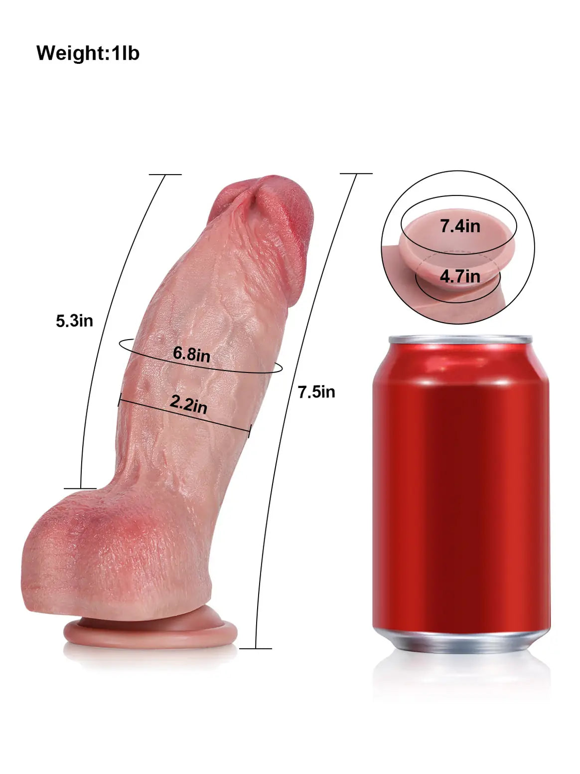 7.5" x 2.2" - Thick Short Fat Dildo Asian Flesh Soft Skin
