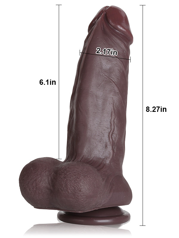 Jamie 8" x 2" Dual Density Silicone Thick Realistic Black Dildo With Ball