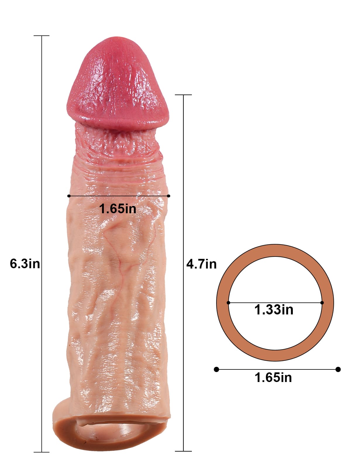 Realistic Penis Sleeve 6.3 Inch Extender 1.6 Inch