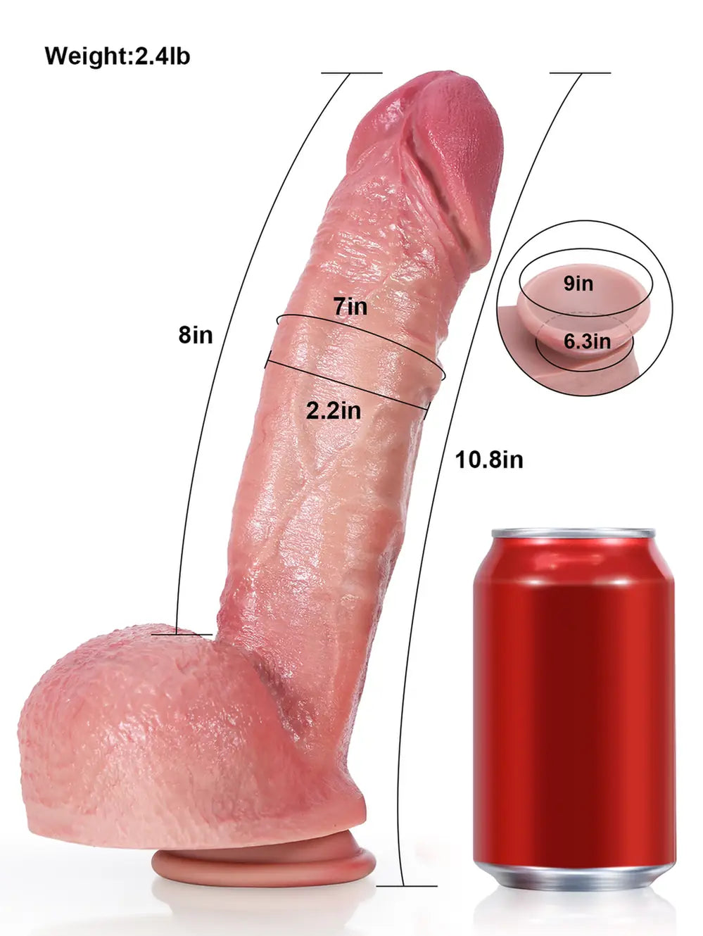 10.8" x 2.2" - M Size Large Thick Realistic Dildo With Metal Keel