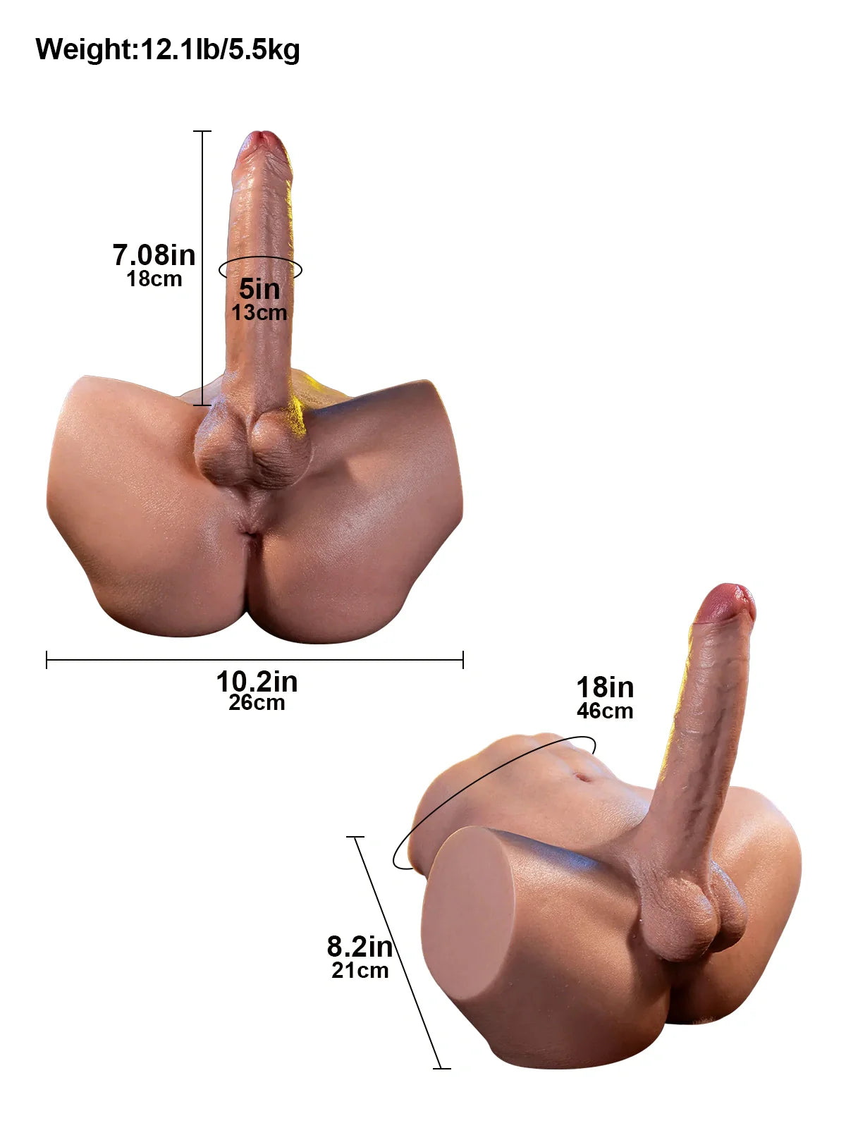 Kane | 7" x 1.59" Lifelike Torso Dildo with Soft Booty and Anal Channel