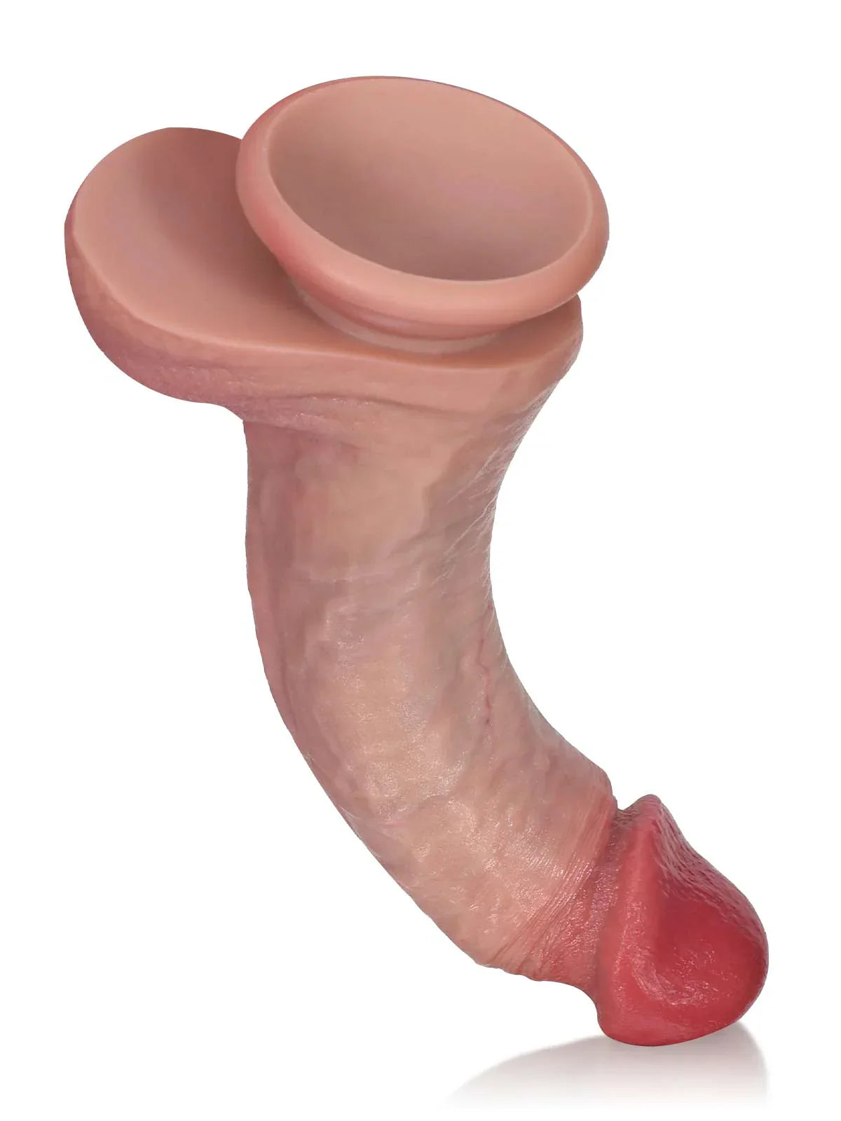 Bottom angle view of the curved dildo and suction base