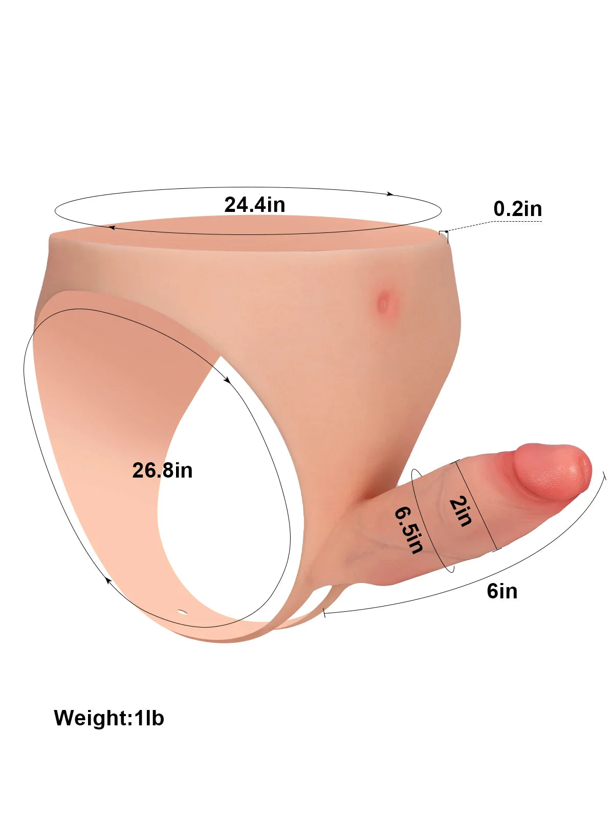 Size diagram for the Casey wearable hollow strap-on sleeve