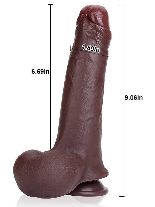 Sam 9" x 1.8" Black Sliding Skin Soft Dildo With Realistic Balls