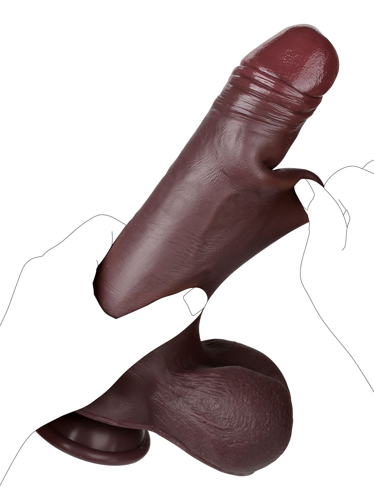 9" x 1.8" Black Sliding Skin Soft Dildo With Realistic Balls