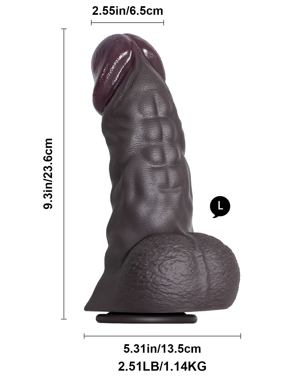 Tim 9.3" X 2.5" L Size Sexy Giant Black Dildo Muscle Dick