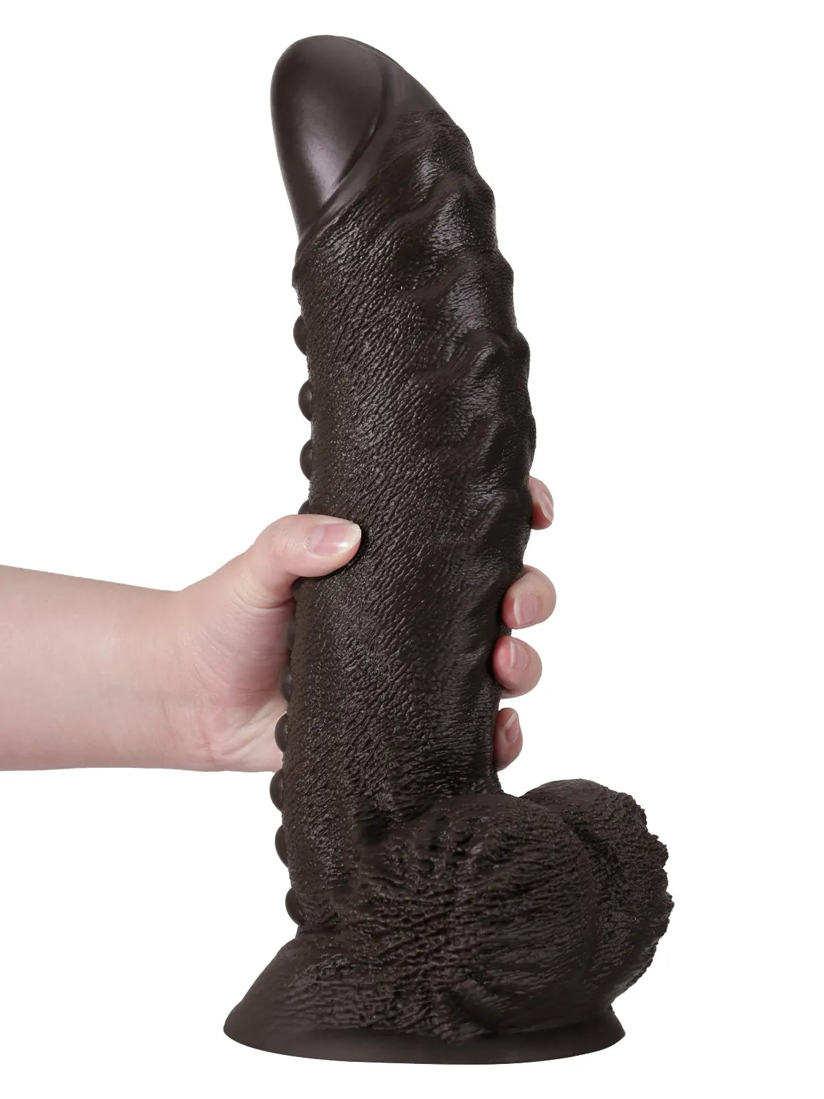 13" x 2.7" Large Black Dildo with Textured Shaft and Massage Beads
