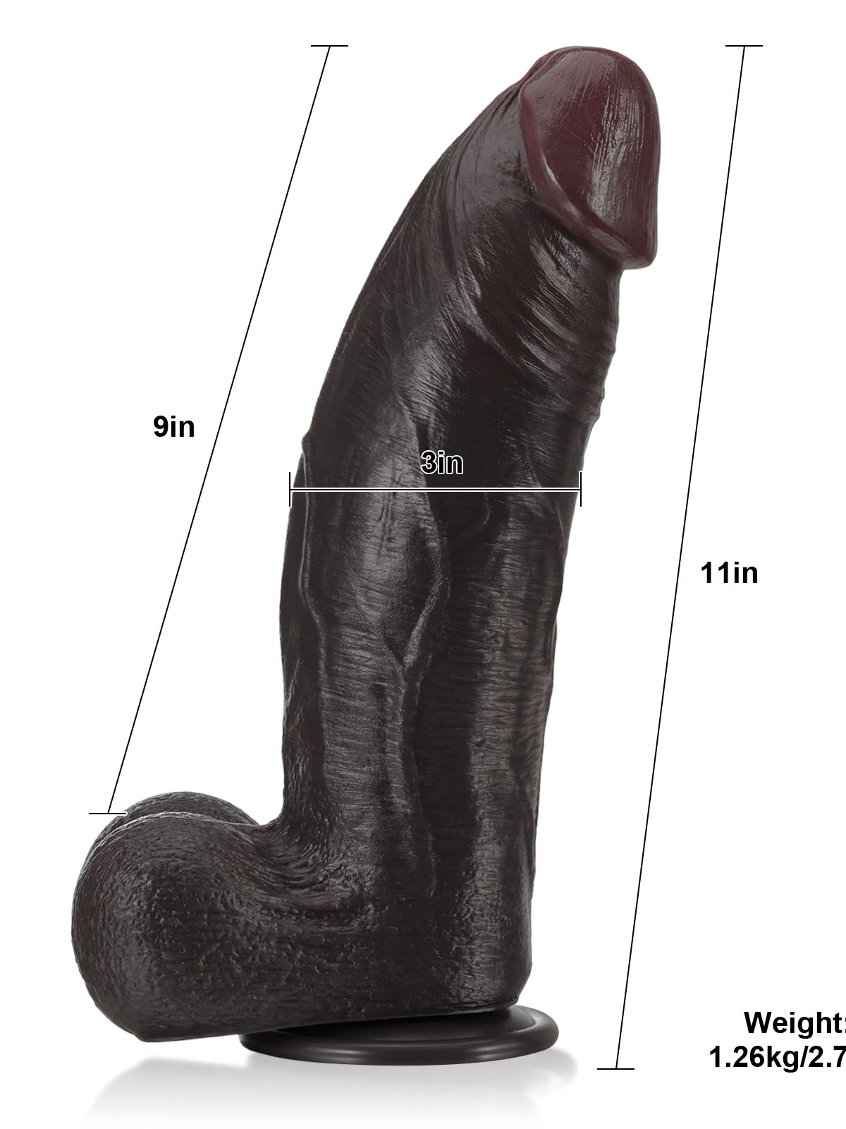 11" x 3" BBC Black Strong Extra Huge Thick Dual Density Dildo