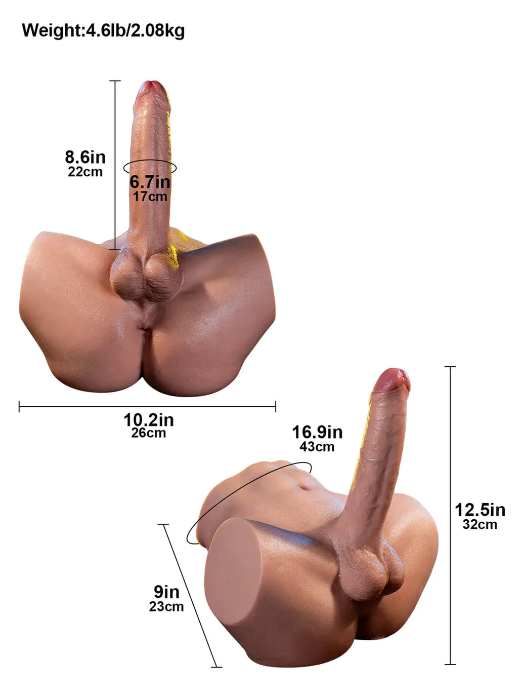 Asher | 8.6" x 2.1" Lifelike Torso Dildo with Soft Booty and Anal Channel