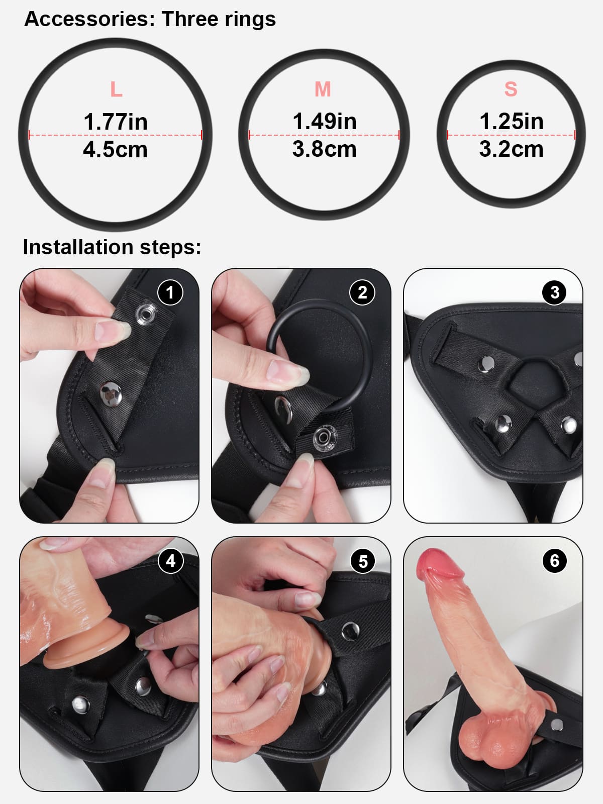 Black Strap Available In 3 Sizes Of Rings