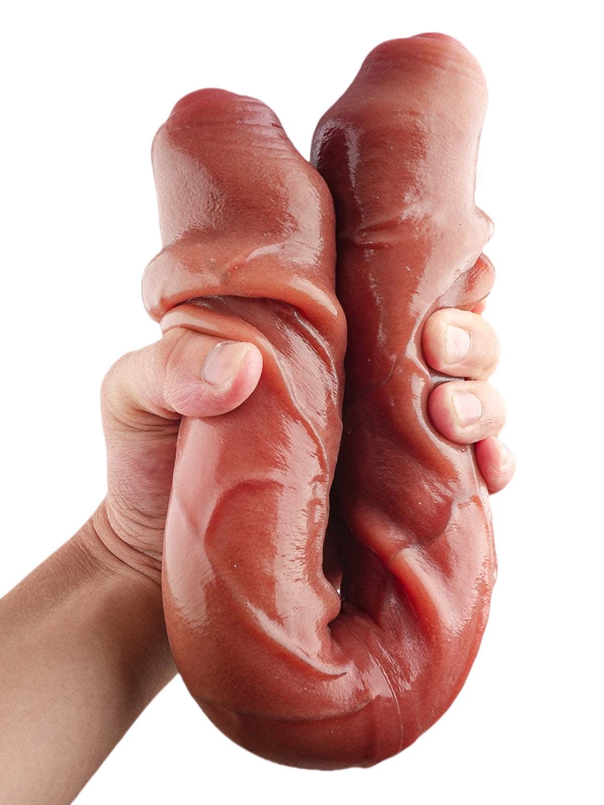 15.7" * 2" Thick Realistic Double Sided Sliding Skin  Dildo With Foreskin - S Size