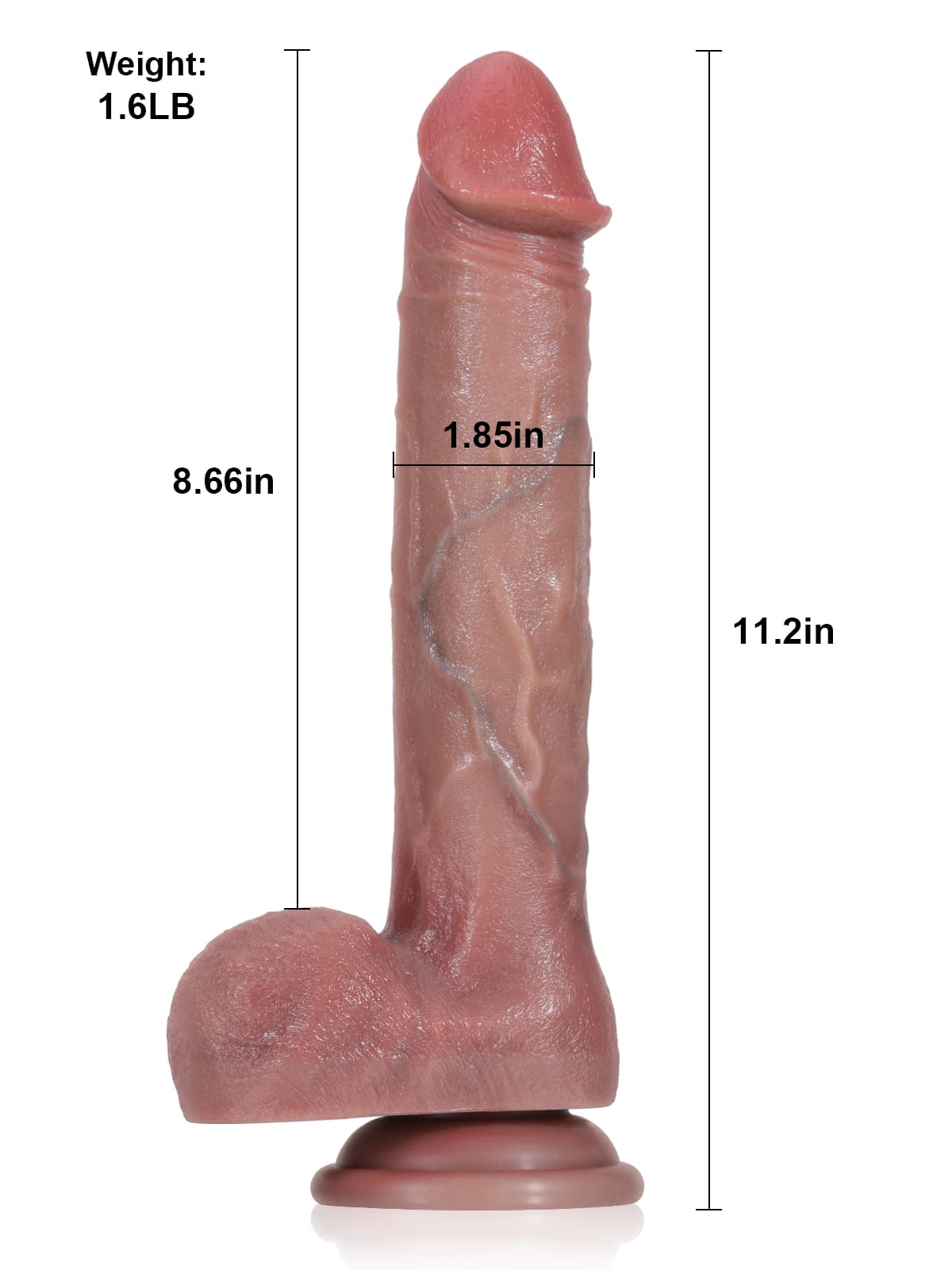 Adrian 11" x 1.9" Brown Big Vibrating  Thrusting Dildo 7 Modes Thrusting & 3 Modes Vibrating