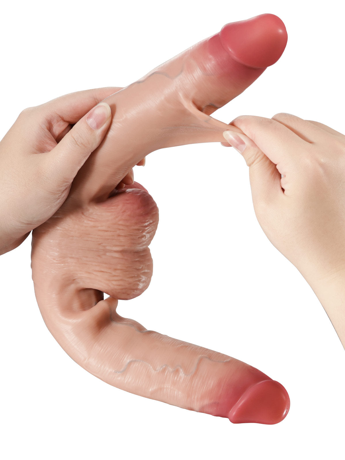 Ian 17" * 1.5" Vibrating Double Head Sliding Skin Dildos With Balls  10 Vibration - Rechargeable Remote Controller - M