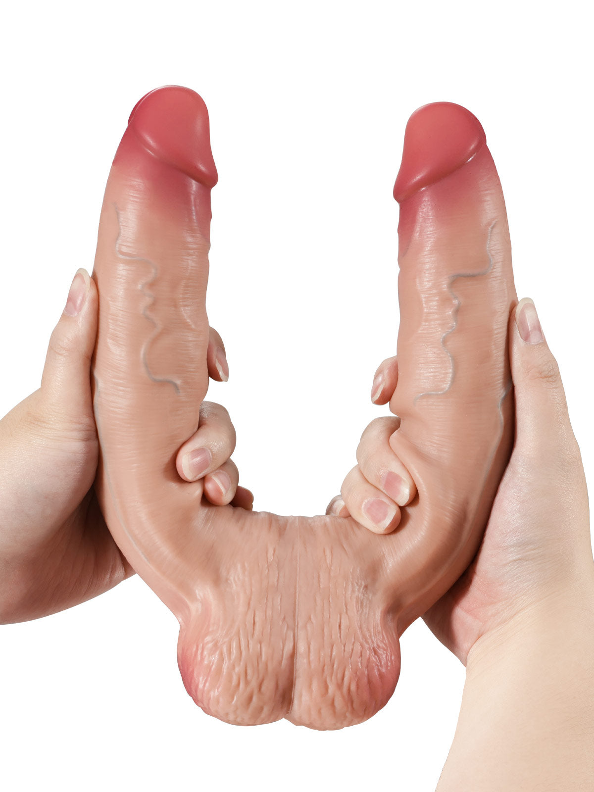 Ian 17" * 1.5" Vibrating Double Head Sliding Skin Dildos With Balls  10 Vibration - Rechargeable Remote Controller - M