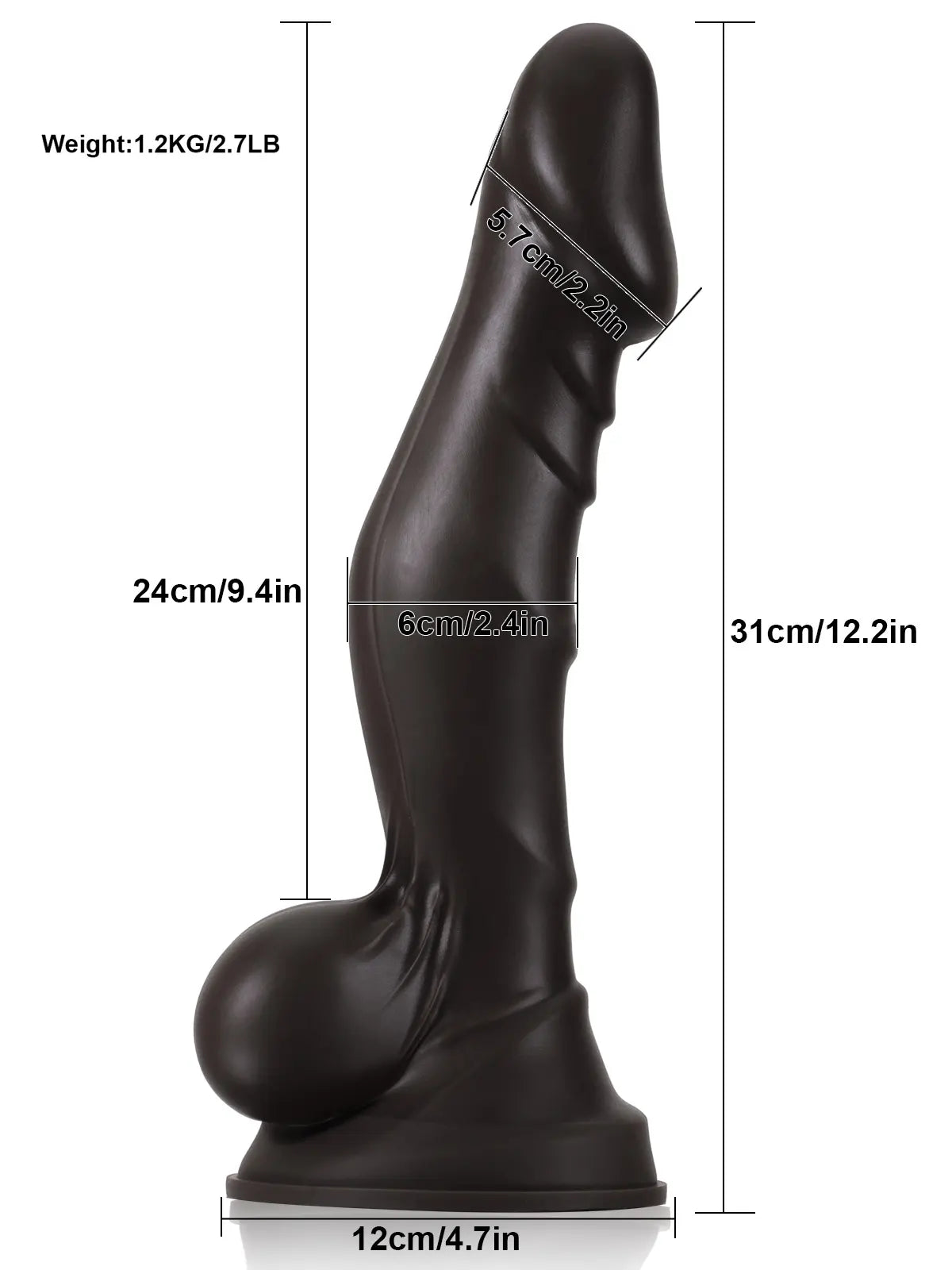 12" x 2.4" Black Crankshaft G-Spot Dildo with Suction Cup