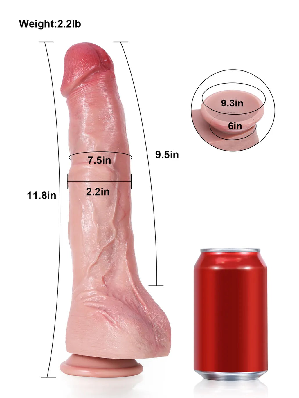 11.8" x 2.2" - Flesh Huge Anal Dildo With Metal Keel Bendable