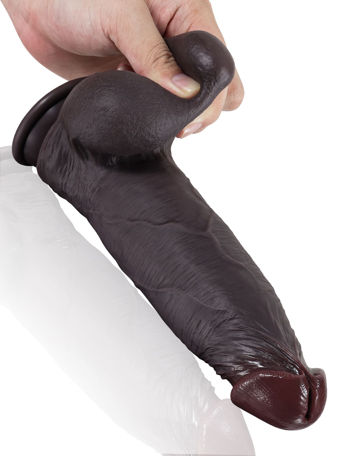 Joshua  9" x 2" Brown Soft Skin Thick Sliding Skin Dildo With Moving Balls
