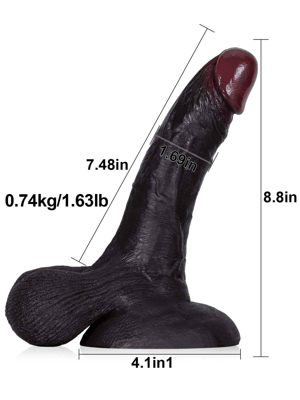 Kellz 8.8" x 1.7" Black Realistic Dildo With Hanging Moving Balls
