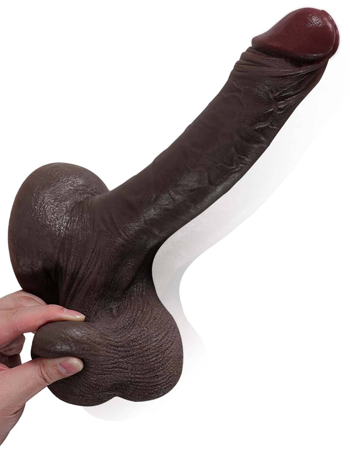 Kevin 9" x 1.9" Black Ultra Realistic Dildo With Hanging Moving Balls
