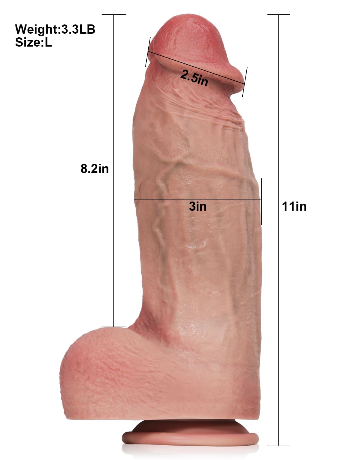 Thor 11" x 3" Realistic Soft Flesh Like Hue Thick Short Fat Dildo