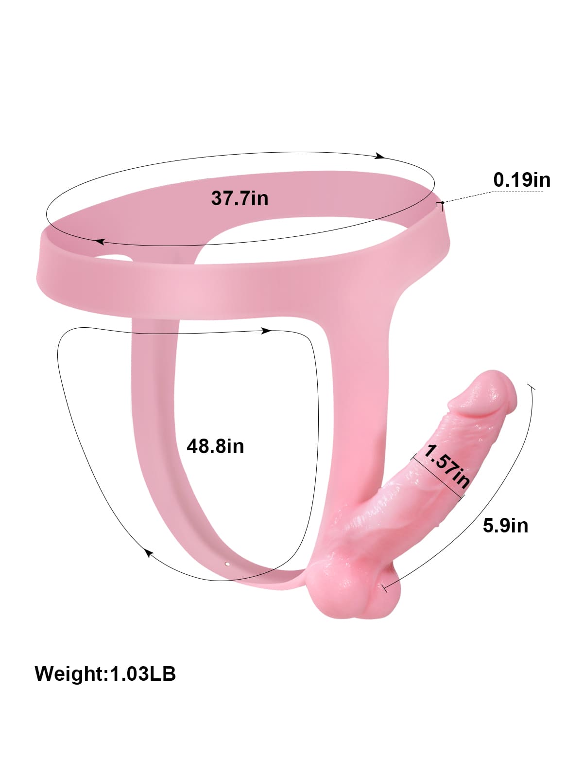 5.9" x 1.6" Pink Realistic Silicone Strapped Dirty Penis, Sexy Thong Style - with Dildo