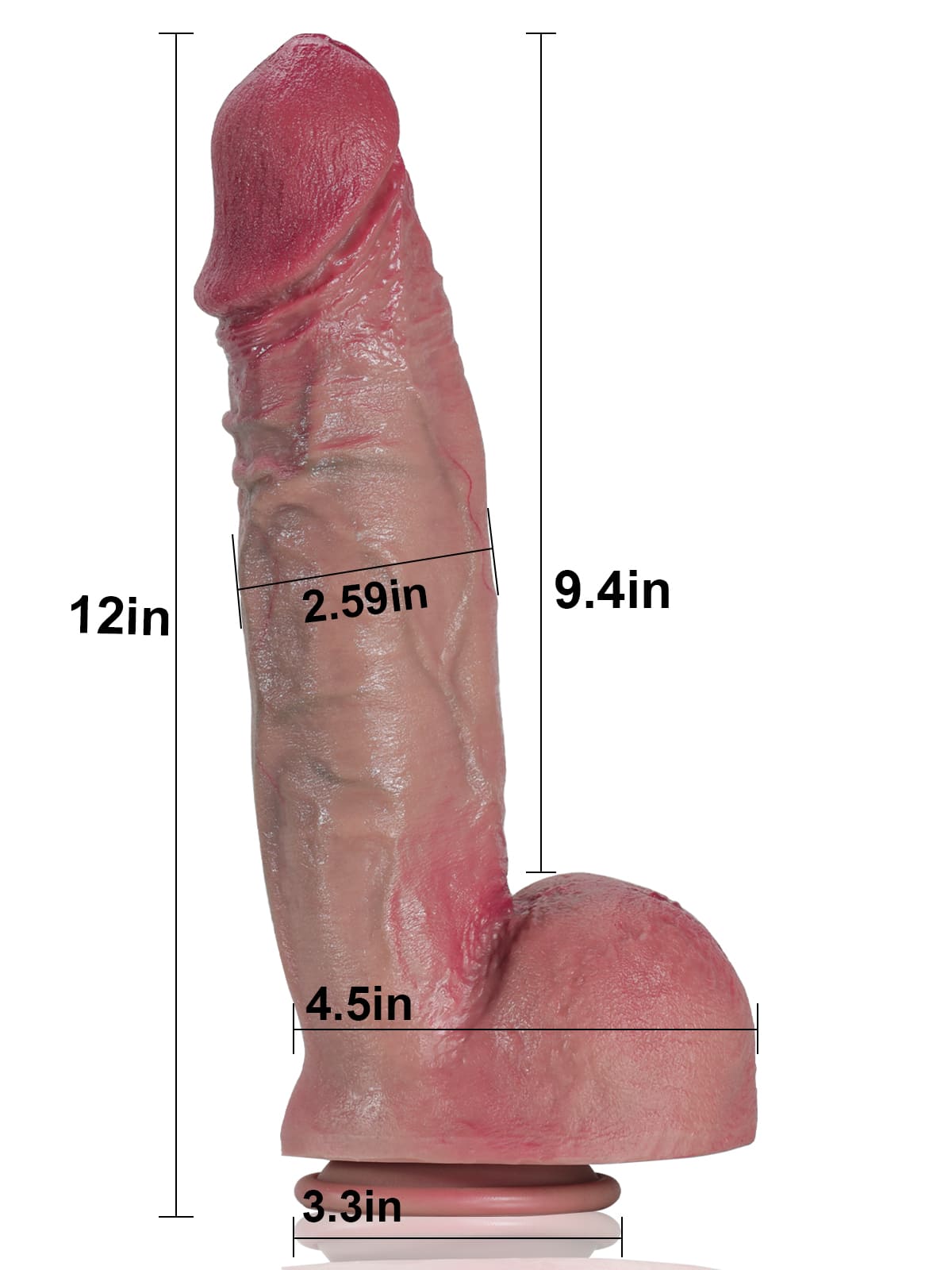 Rockwell 12" x 2.6" XL Size Large Thick Realistic Dildo With Metal Keel
