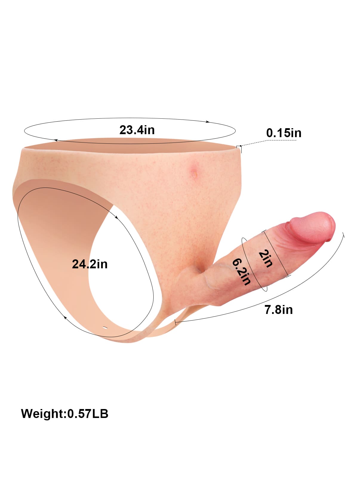 7.8" x 2" Wearable Hollow Strap-On Dildo For Women • For Men • Penis Extension • ED Cock Sleeve