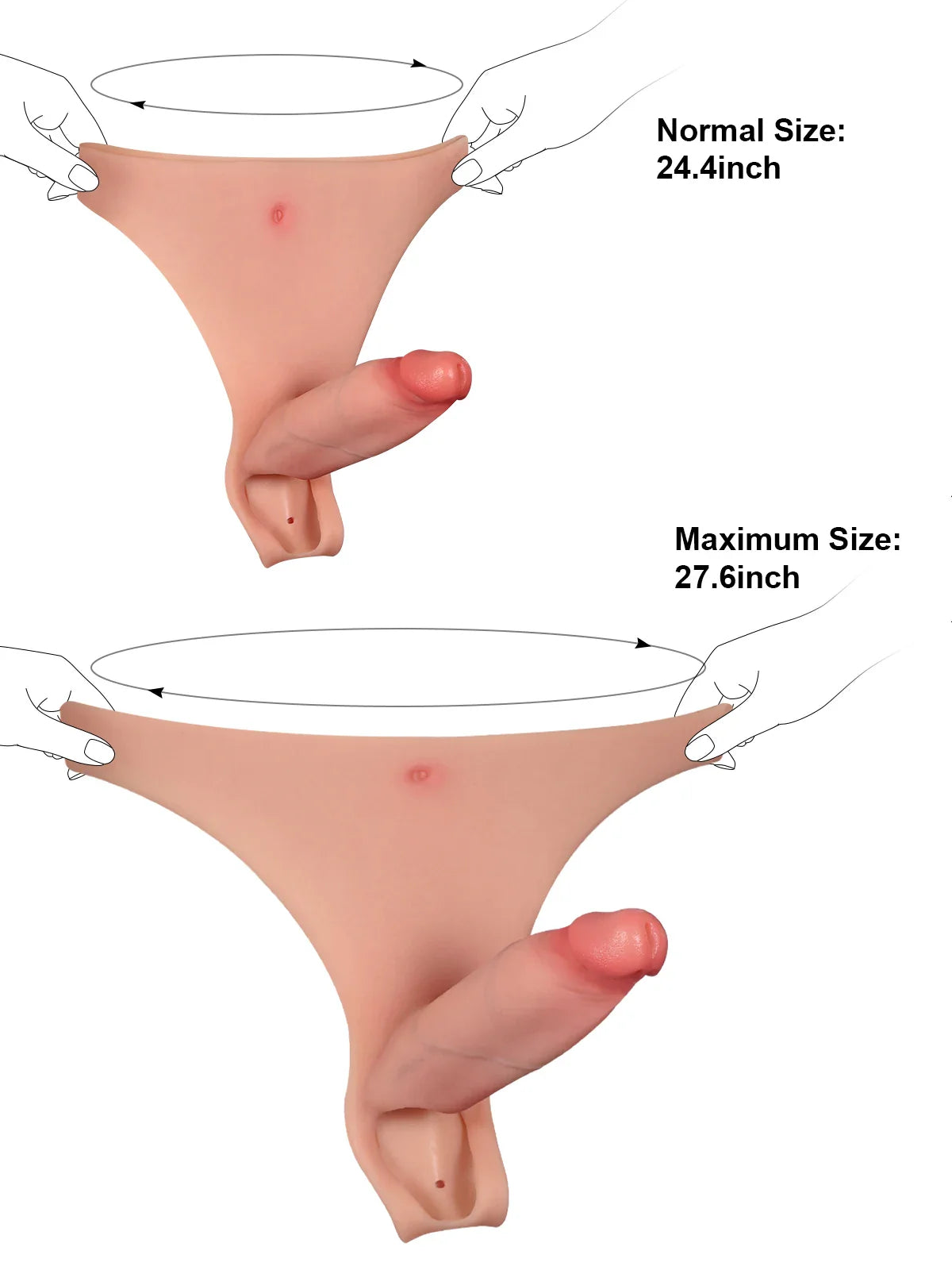 Casey hollow strap-on sleeve stretched to show waist-fit range