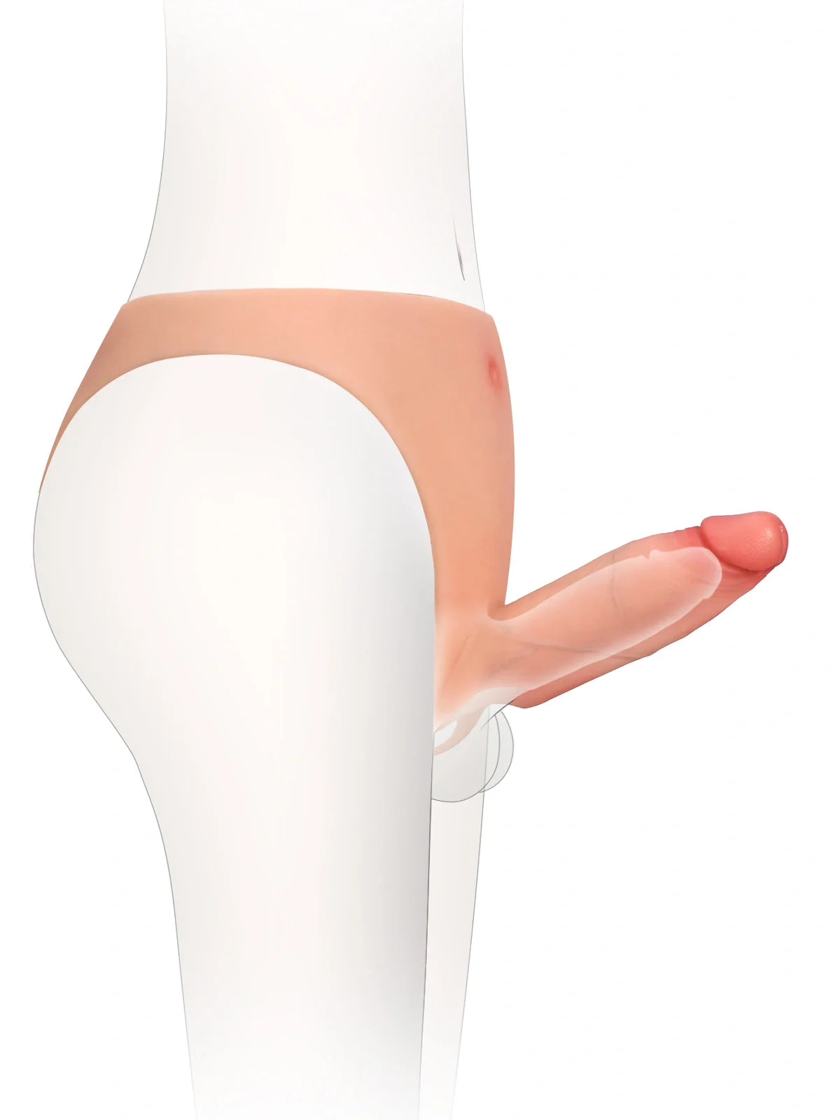 Casey wearable hollow strap-on sleeve shown on a mannequin from the side