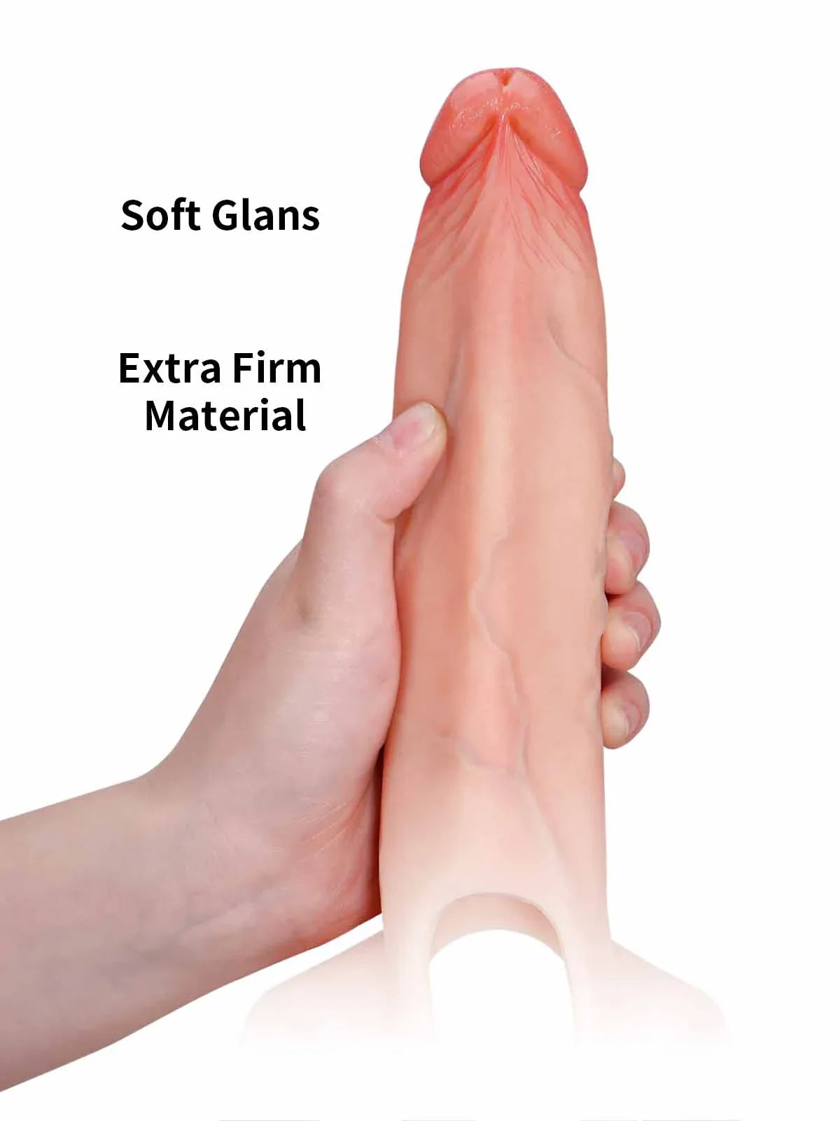 Emberfall hard material close-up showing a soft glans and firmer shaft core