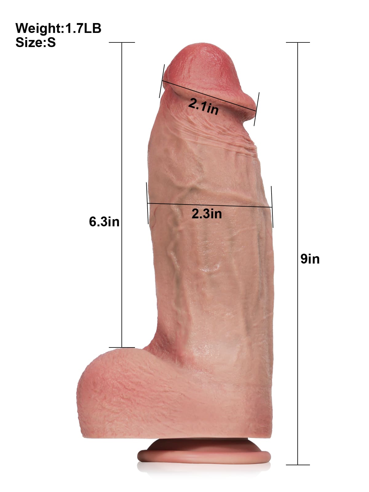 Thor 9" x 2.3" Realistic Soft Flesh Like Hue Thick Short Fat Dildo