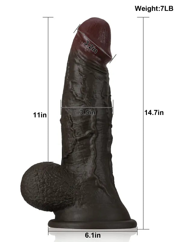 14.7" x 3.5" Huge Realistic Black Dildo with Wrinkled Testicles and Suction Cup