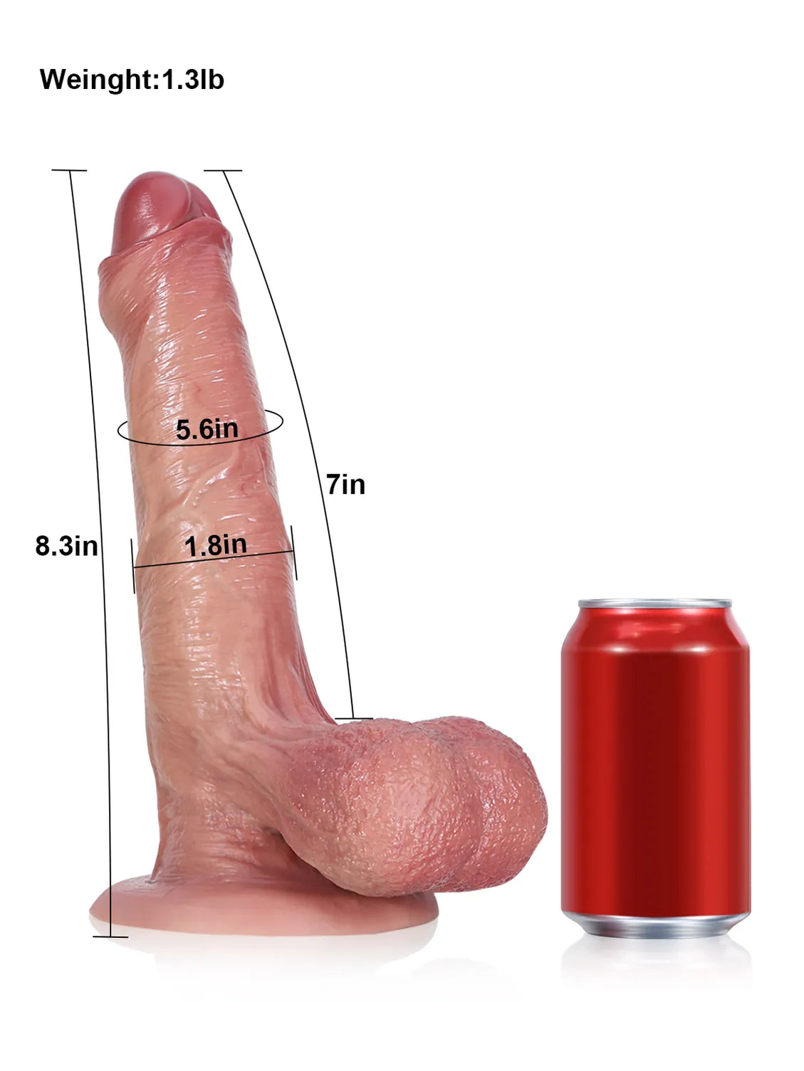 8.3" x 1.8" - Uncircumcised Dildo With Swinging Saggy Balls &  Metal Keel Bendable