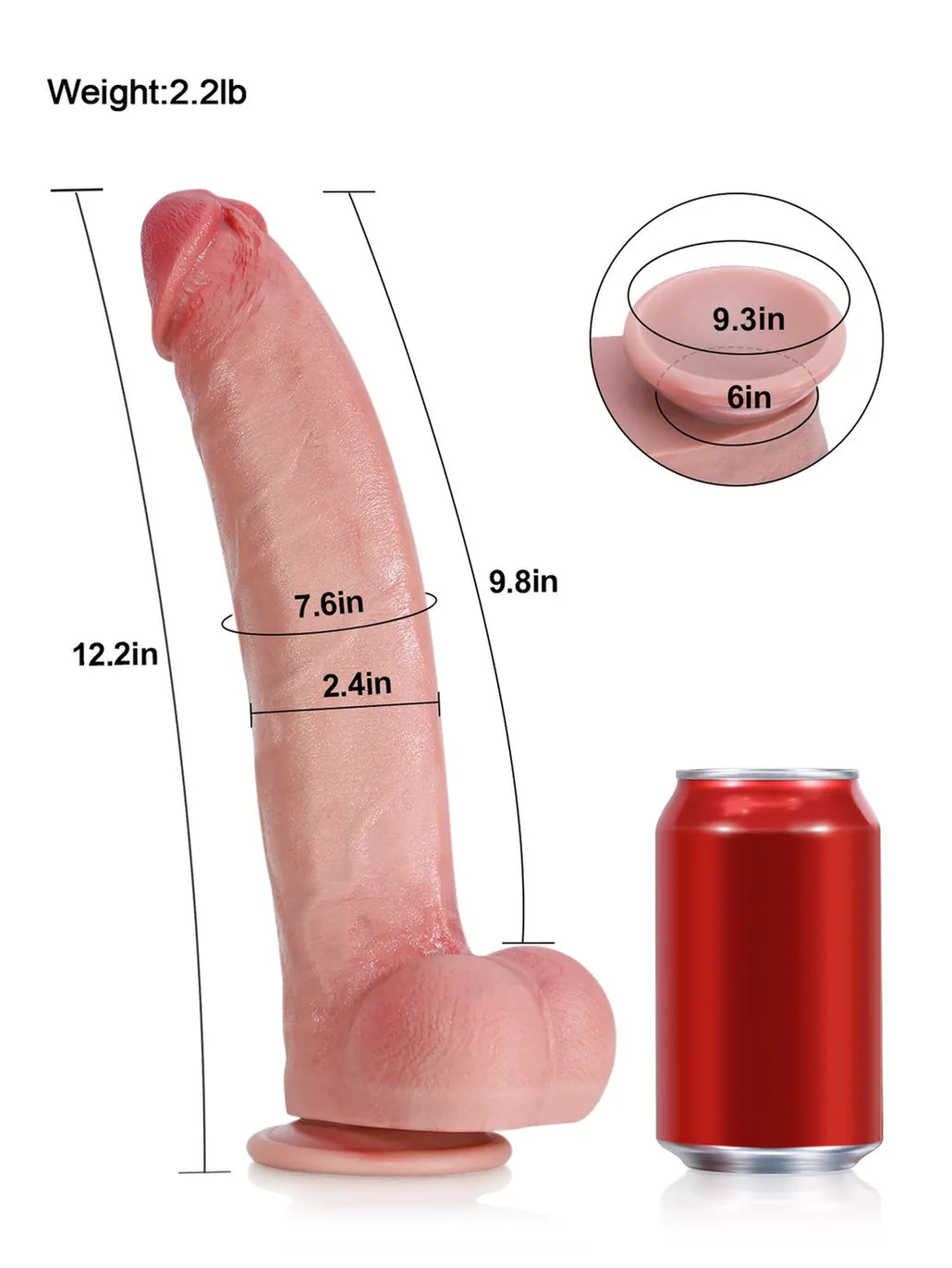 12.2" x 2.4" - Huge Dildo Soft Skin Dick  With Metal Keel