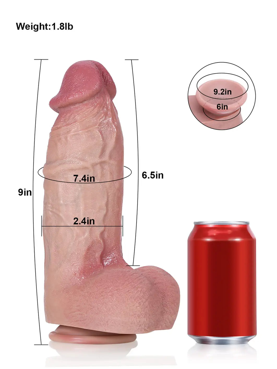 Thor 9" x 2.4" Realistic Soft Flesh Like Hue Thick Short Fat Dildo