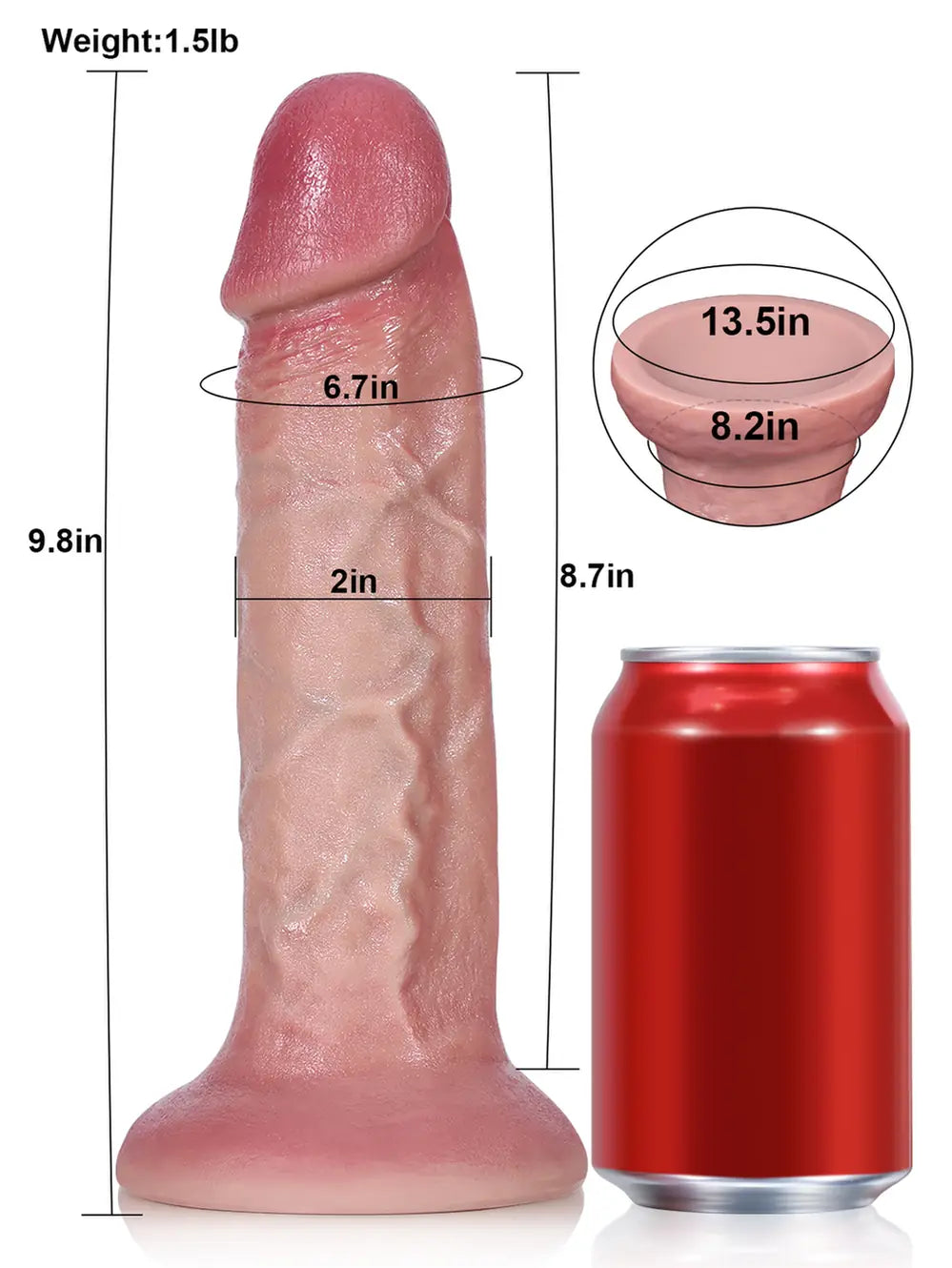 9.8" x 2" - Dildo Real Flesh Skin Huge Thick Dildo